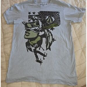 Vintage Volcom T-shirt Mens Small Blue Graphic Print y2k Skater Logo Grunge  90s
